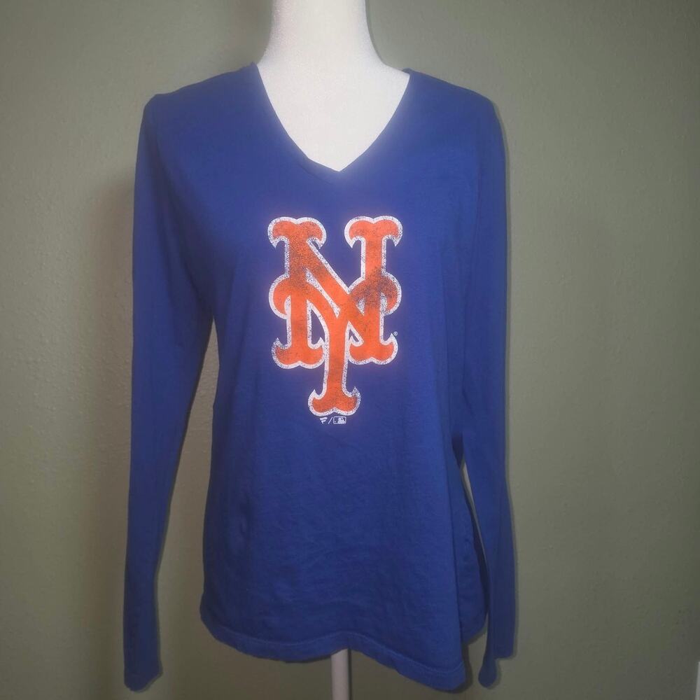 Fanatics Womens Large NY Mets Royal Blue Long Sleeve V-Neck